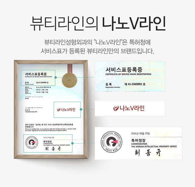 뷰티라인  나노V라인:뷰티라인성형외과의 '나노V라인'은 특허청에 서비스표가 등록된 뷰티라인만의 브랜드입니다.